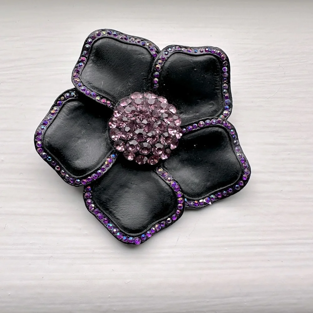 Vintage Flower Brooch Pink Purple Rhinestones
